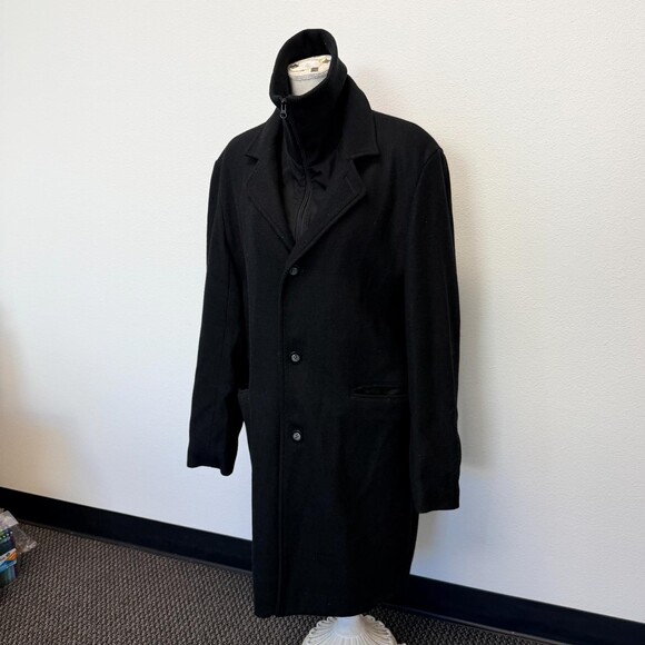 Black Rivet Pea Coat Mens Wool Blend Button Front Layered Warm Lined Size Small - Picture 3 of 13